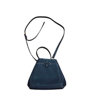 Tory Burch Dark Blue Navy Leather Crossbody Shoulder Bucket Bag gold Hardware!
